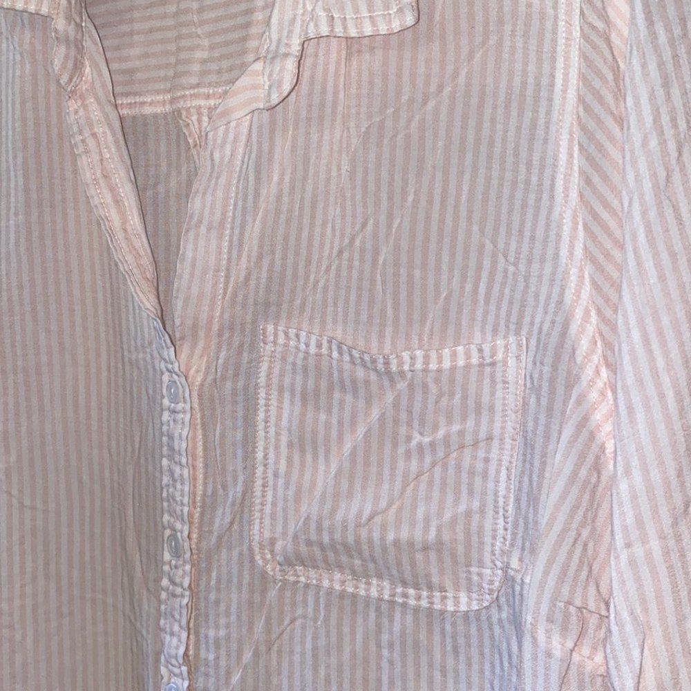New Leaf Pink White Pinstripe Button Down Blouse Plus 1X - Picture 6 of 10